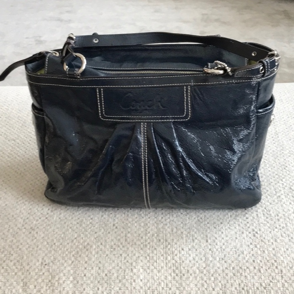 Coach Navy Blue patent leather handbag